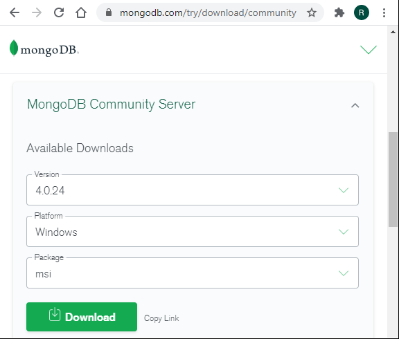 MongoDB Install Instructions for Windows 10 - Step 1